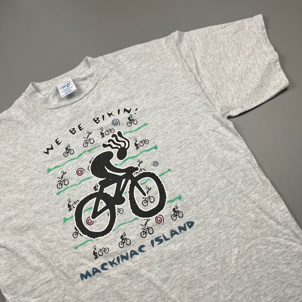 Sherry T-Shirt Men XL Gray We Be Bikin Mackinac Island Michigan Vintage Graphic